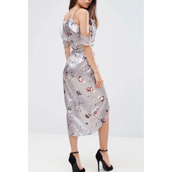 NWT ASOS silk like floral wrap midi dress - Picture 2 of 3